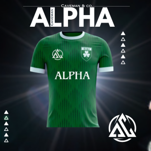 Alpha Caveman Éire Battle Series green rashguard featuring Irish crest, Alpha logo, and premium athletic design.